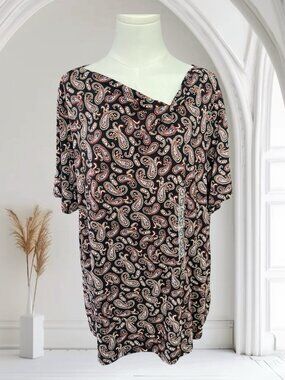 Canda Paisley Slanted Neckline Short Sleeve Top-Size XL-NWT